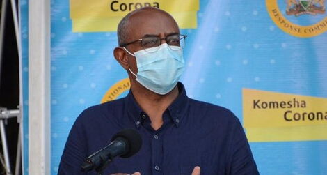 Health CAS Rashid Aman addressing the media at a press briefing.