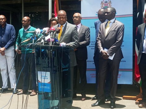 A Photo ofHealth CS Mutahi Kagwe during his presser where he provided the updated information regarding the Covid-19 outbreak. He was speaking outside Afya House on March 18, 2020.