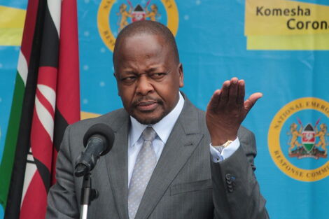 Health Cabinet Secretary Mutahi Addressing the media at a press briefing, May 2020.