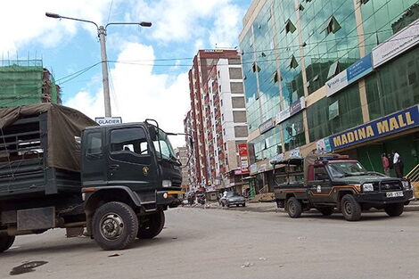 Heavy police presence in Eastleigh estate on May 7, 2020 after the government ordered a lockdown over a spike in Covid-19 cases.