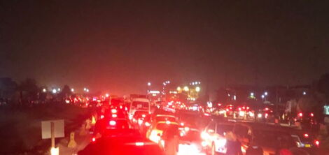 Heavy traffic along Mombasa Road on the night of Saturday, July 3, 2021..JPG
