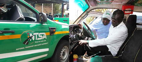 A photo collage of an NTSA vehicle and an NTSA official inspecting a vehicle at an inspection centre.