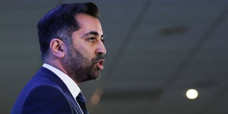 Humza Yousaf gives a speech after winning the election to be the leader of the Scottish National Party in Edinburgh, Scotland, on March 27, 2023.