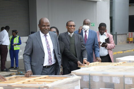 IEBC Chair Wafula Chebukati receives the first batch of the printed ballot papers on July 7, 2022.