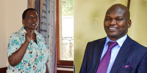 Newly appointed IEBC Deputy Commission Secretary in charge of Operations Ruth Kulundu (Left) and Director of Legal Service Chrispine Otieno Owiye (Right).