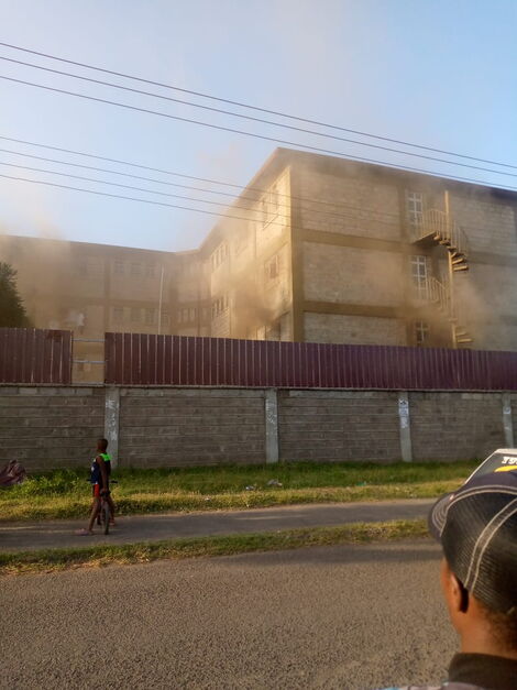 A dormitory in Buruburu Girls in Makadara Constituency, Nairobi County on fire on Sunday, October 31.