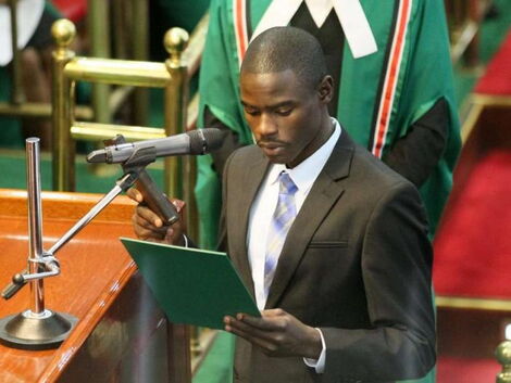  Igembe South MP John Mwirigi taking his oath of office in 2017.