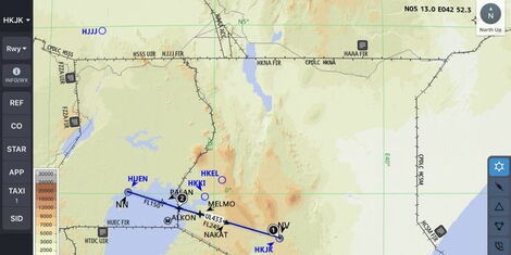 An image of an airway navigation flight path.