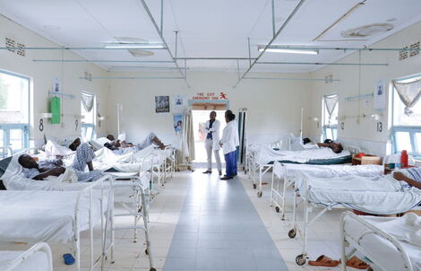 Medics and patients in a ward at the Kerugoya Level Four Hospital.