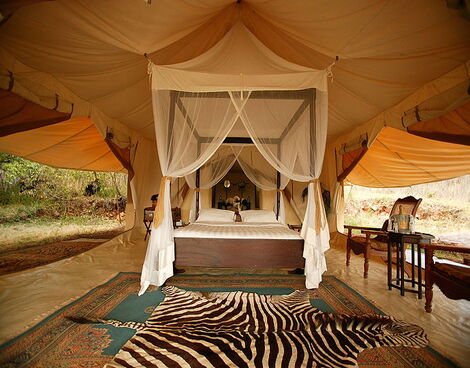 Inside a tent at Cottar's 1920s Safari Camp in Masai Mara