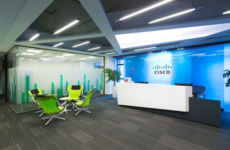 Inside the lobby of Cisco offices