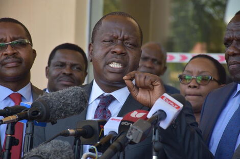 Interior CS Fred Matiang'i addressing the press after a meeting with Governors on Thursday, February 20, 2020.