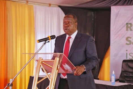 Interior CS Fred Matiang'i speaks during National Safety Roads Programme on Wednesday, October 28, 2020.