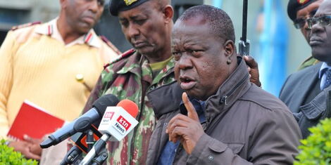 Former interior Cabinet Secretary Fred Matiang'i addressing the media following a security meeting in Kisii on Tuesday, August 2, 2022.