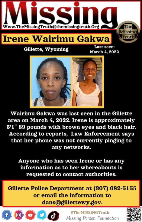 Irene Wairimu Gakwa went missing from Wyoming in late February 2022.