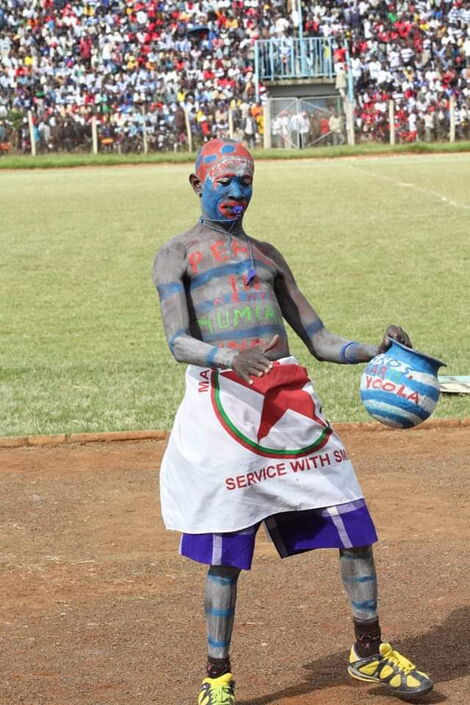 File Photo of popular Harambee Stars supporter Isaac Juma during a match