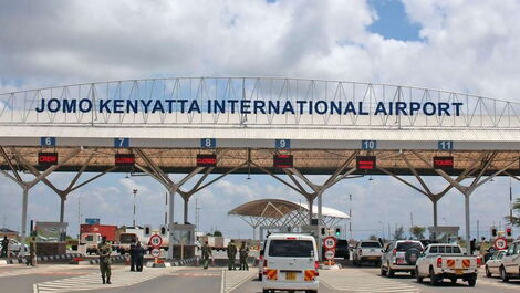 The entrance of the Jomo Kenyatta International Airport (JKIA) in August 2017.