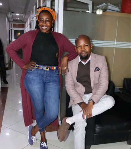 Jacquelyn Nyaminde, popularly Wilbroda and Alex Mwakideu at Milele FM studio.