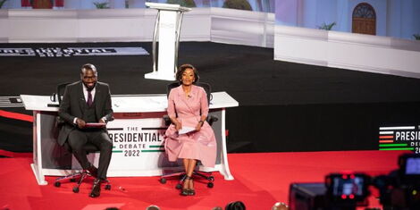 NTV's James Smart and KTN's Sophia Wanuna at the Deputy Presidential debate held at Catholic University of East Africa on Tuesday July 19, 2022