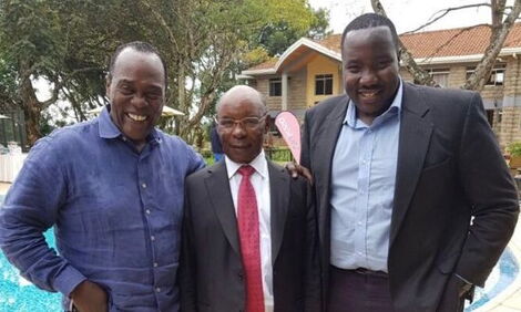 From left to right: Citizen TV journalist Jeff Koinange, Royal Media Services owner SK Macharia and Citizen TV presenter Willis Raburu pictured on December 31, 2018.