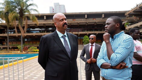 Nairobi Metropolitan Services Director General Mohamed Badi and Senator Johnson Sakaja on Thursday, March 26, 2020.