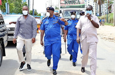 Mombasa Governor Ali Hassan Joho pictured with Police Inspector-General Hillary Mutyambai in Mombasa on March 15, 2020