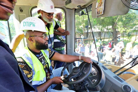 Mombasa Governor Ali Hassan Joho driving a truck accompanied by other county officials