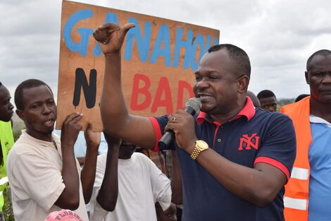 Jomvu MP Badi Twalib speaking during a political function in April 2019.
