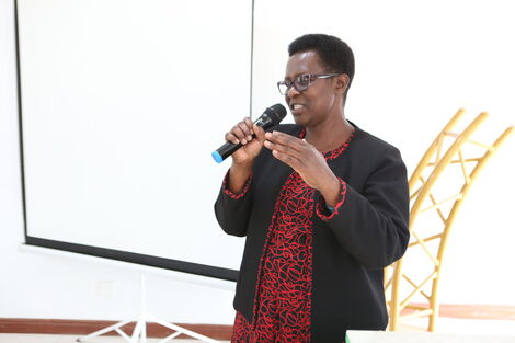 Mrs. Josephine Kasera (Director Standards Development, Compliance & Enforcement -TVET)giving her remarks during the official opening of the 1st Annual Morticians Conference 2022