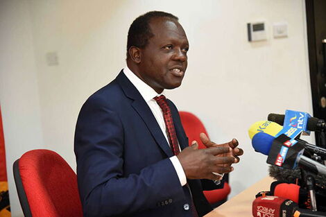Jubilee Party Secretary General Raphael Tuju addresses reporters in Nairobi on July 2, 2018.