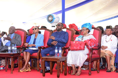 From Left: Dr Judy Githinji, Michael Magoha and Barbara Magoha during the funeral of the late Education CS George Magoha on Saturday February 11, 2023