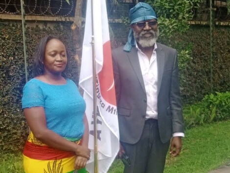 File photo of Roots Party presidential candidate George Wajackoyah and his running mate Justina Wambui Wamae