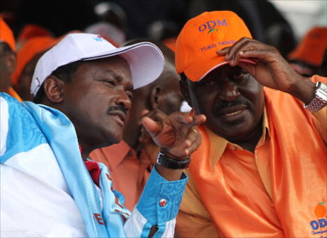 Wiper Party leader Kalonzo Musyoka and ODM leader Raila Odinga at a past meeting.
