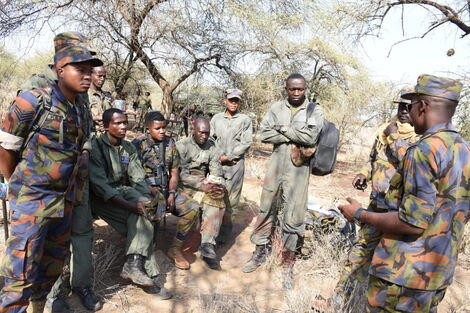 Kenya Air Force flight crew during a survival exercise in Kajiado County on February 18, 2023.