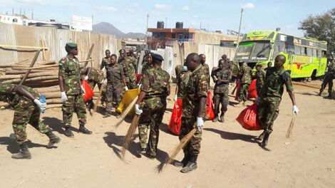 KDF 78 Battalion engage in a cleaning exercise in Isiolo Town