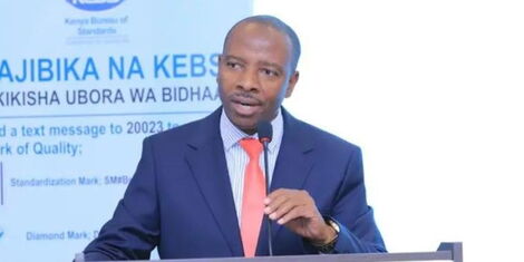 KEBS Director General Bernard Njiraini speaking during a press briefing on July 4, 2022.