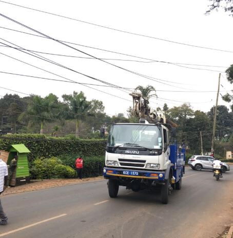 Kenya Power crew responding to the destruction of power lines in Kileleshwa on July 3, 2020.