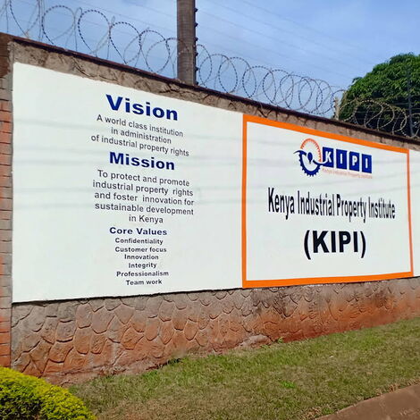 A wall sign of Kenya Industrial Property Institute (KIPI) which deals with patent registration in Kenya.