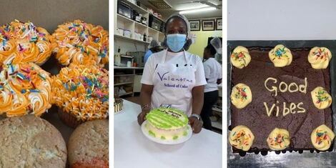 KTN News Presenter Zubeidah Koome displays some of the cakes she has managed to bake.