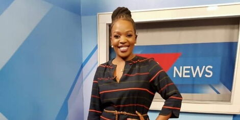 KTN News Presenter Zubeida Koome strikes a pose on KTN News Studios