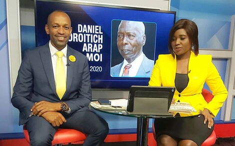 KTN News anchors Michael Gitonga and Akisa Wandera in studio.