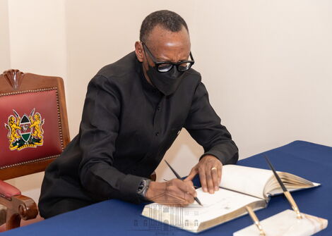 President Uhuru Kenyatta and Rwanda's President Paul Kagame during state house meeting in Nairobi on Thursday February 3, 2022