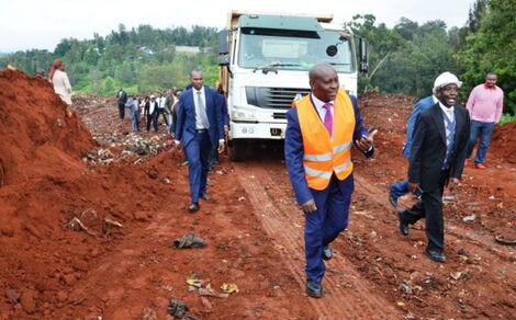 Nyeri Governor Mutahi Kahiga inspecting the clearing of the Asian Quarters dumpsite in 2019.