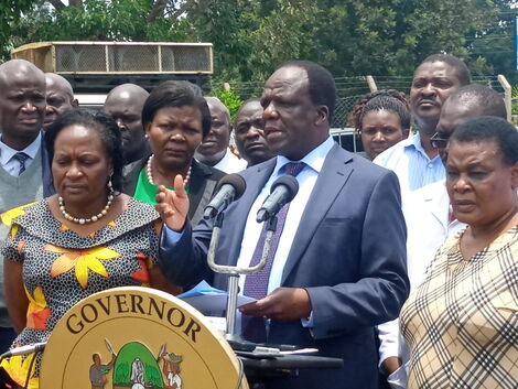 Kakamega Governor Wycliffe Oparanya addressing the media on March 16, 2020.