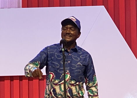 Wiper Party leader Kalonzo Musyoka speaks at Jubilee's NDC on Saturday, February 26, 2022