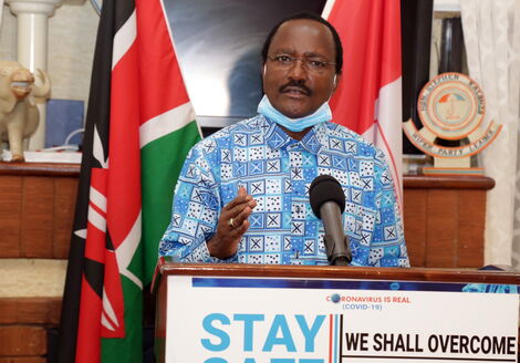 Wiper leader Kalonzo Musyoka speaks from his offices in Nairobi on April 15, 2020.