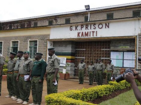 A file image of prison officers outside the entrance of Kamiti Maximum prison.