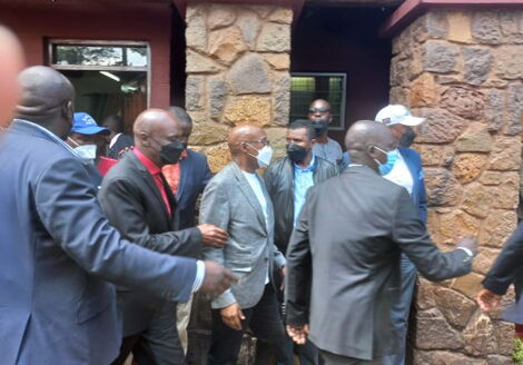 Kanu boss Gideon Moi and Presidential aspirant Jimi Wanjigi storm out of Mudavadi event at Bomas of Kenya on Sunday, January 23, 2022.