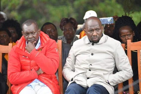 Kapseret MP Oscar Sudi (in Red) and Elgeyo Marakwet Marakwet Senator Kipchumba Murkomen.