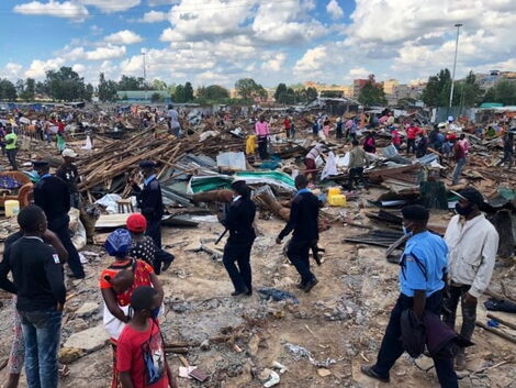 Residents pictured in Kariobangi North, Nairobi after evictions took place on May 4. 2020